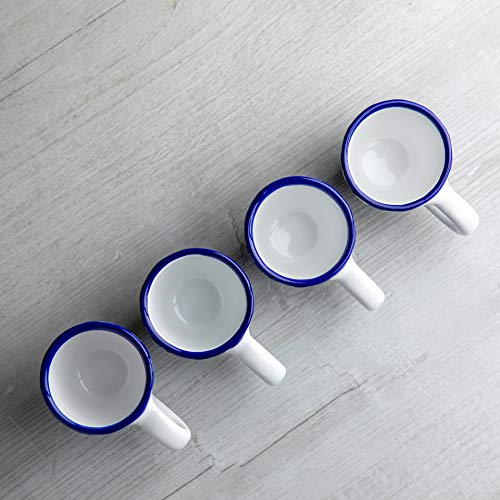 City to Cottage Ceramic Espresso Cups of 4, Small Expresso Shots, Demitasse, Perfect for Espresso Machine, Handcrafted Cups (Navy Blue Stripe Coastal)