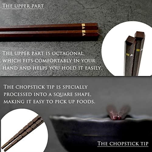 Japanese Natural Wooden Reusable Chopsticks 9.1 Inches 2 Pairs with Holders Gift Set for Couple in Box Made in Japan Japanese gifts For Ramen noodles