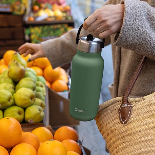 S'well Recycled Stainless Steel Explorer with Flip Straw Lid, 32oz, Green Jasper, Triple Layered Vacuum Insulated Containers Keeps Drinks Cold for 42 Hours and Hot for 10 32 Ounces