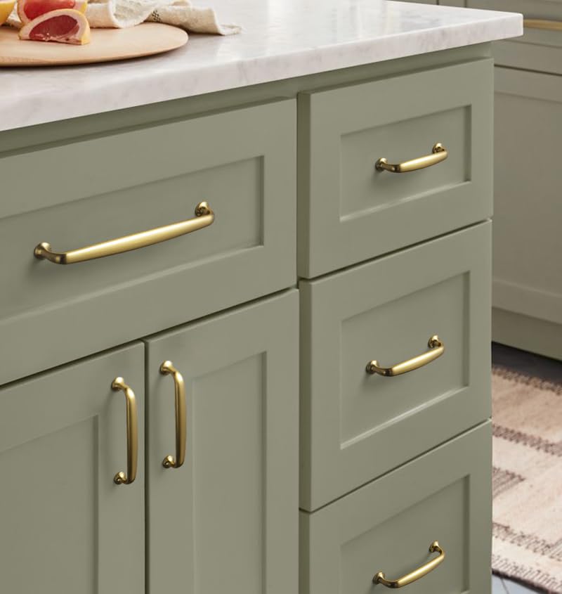 Goo-Ki 6 Pack Brushed Gold Cabinet Handles Kitchen Drawer Pulls, 5.04"(128mm) c-c Modern Bar Cabinet Pulls Solid Zinc Alloy Hardware for Furniture 5.04" Hole Center