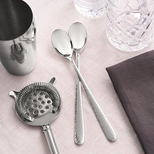 Hudson Essentials Hammered Iced Tea Spoons, 18/10 Stainless Steel Long Handle Spoons for Stirring Cocktails, Tea, Coffee, Set of 6 - Bergamo