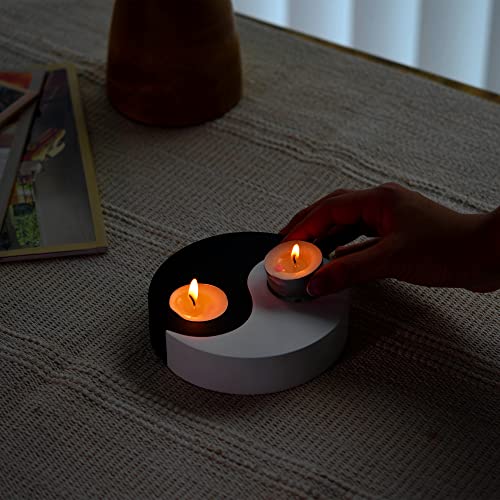 AeraVida Yin Yang Mango Tree Wood Tealight Candle Holders Set of 2 | Handmade Black and White Decorative Candle Holder for Meditation, Home Decor, Wellness, and Spiritual Ambience | 5-Inch Pair