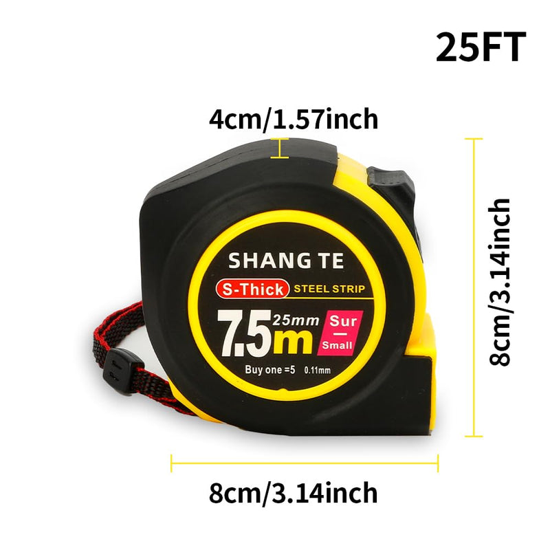 6 Pack Tape Measures(25 FT) Easy to Read Digital Retractable Steel Measuring Tapes 25 FT Heavy Duty Meter Tape Measure with Fractions Home Carpenter Craftsman Lineman Measure Tools Cinta Metrica 6 pack-25ft