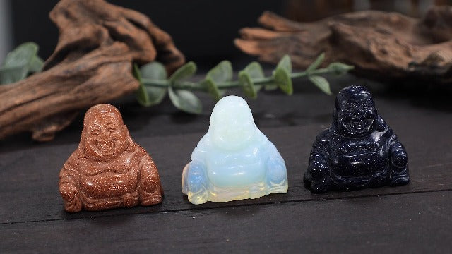 Rockcloud 1.5" Blue Sand Stone Laughing Happy Buddha Feng Shui Figurine 1.5" 4.blue Sand Stone