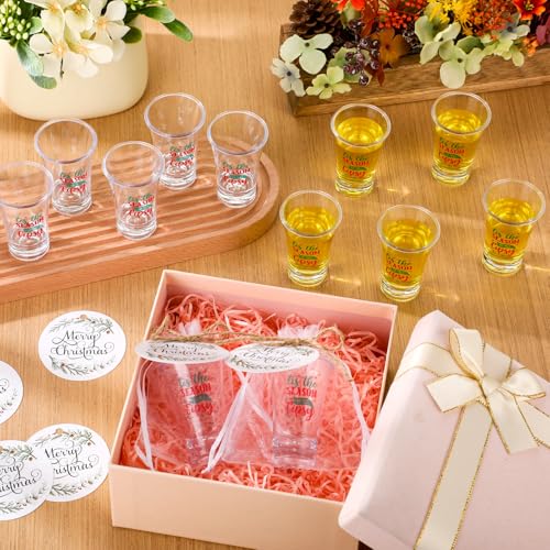 Roshtia Christmas Party Favors Acrylic Xmas Shot Glasses 1.2 oz, 30 Sets