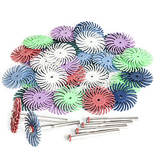 FPPO XFYL50T Radial Bristle Discs with 3mm Shank for Rotary Tools, Detail Grinding Wheel for Jewelry, Wood, Metal, 80-2500 Grit, 42 Pieces