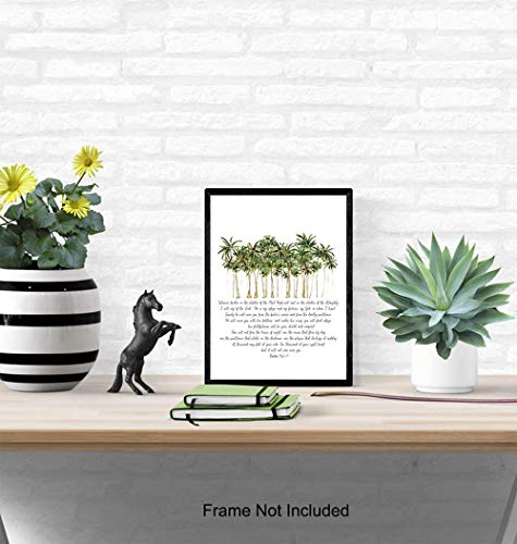 Psalm 91 - He Will Cover You With His Feathers Wall Art - Palm Tree Wall Art - Religious, Bible Verse Decor - Christian Gifts for Women, Men - Spiritual, Inspirational Wall Decor - Holy Scriptures 8"L x 10"W