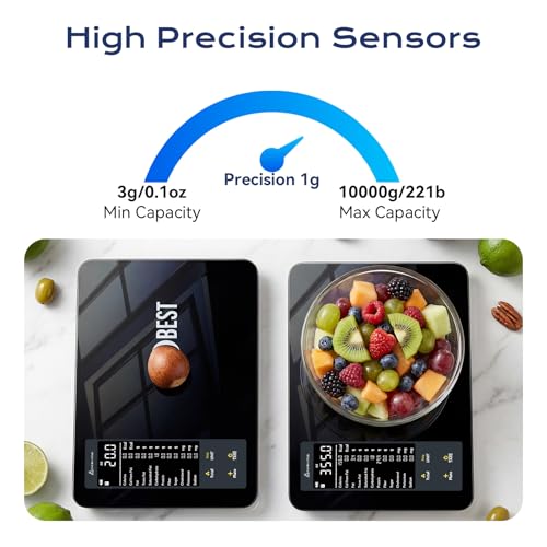 Smart Food Scale with Nutritional Calculator,Free APP 30 Nutrients Tracking Black