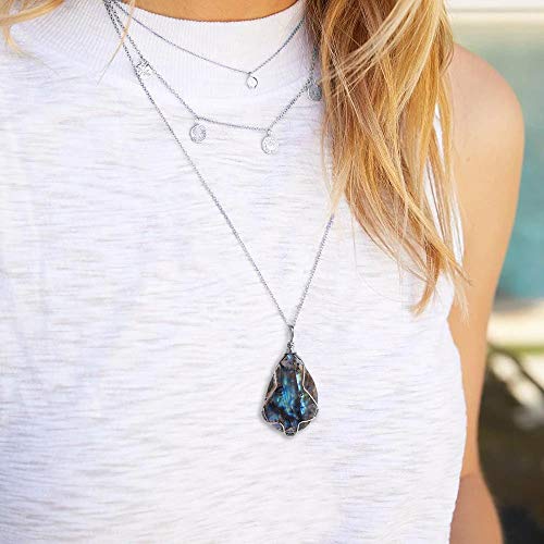Labradorite Pendant Necklace for Unisex Natural Crystal Wire Wrap for Gifts