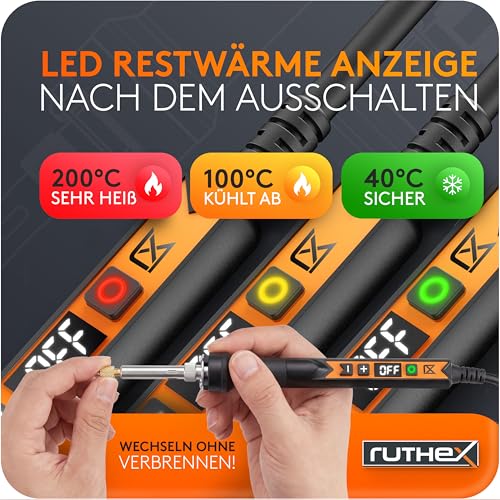 ruthex 900M Soldering Iron 90W with LED Display, Temperature Adjustable 150-500°C | Fast-heating soldering iron with stand, auto-sleep function, LED temperature display, soldering gun for 3D printing applications
