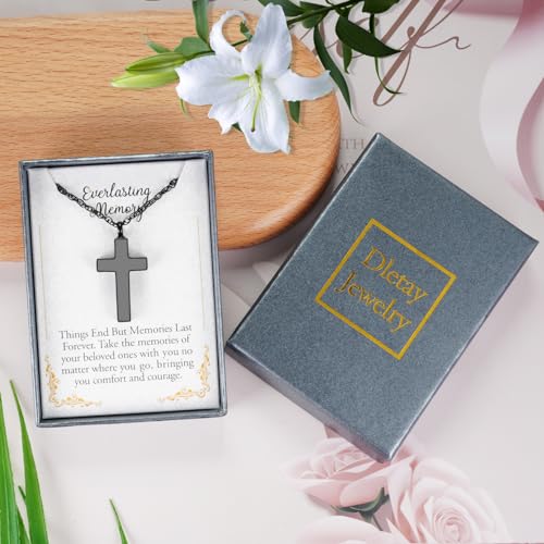 Cremation Cross Necklace for Ashes Stainless Steel Cross Urn Pendant Ashes Holder Memorial Jewelry-With Me Always With Me Always-Black-Gift Box