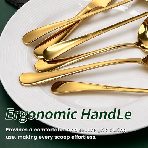 11-Piece Gold Serving Utensils Set, Stainless Steel Large Serving Spoons, Fork, Spatula, Ladle, Cake Knife & Server - Party Serving Supplies for Buffet, Weddings & Catering (Gold)