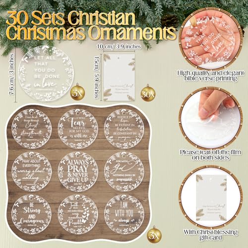 Barydat 30 Sets Christian Christmas Ornament Bulk Bible Verse, Baptism