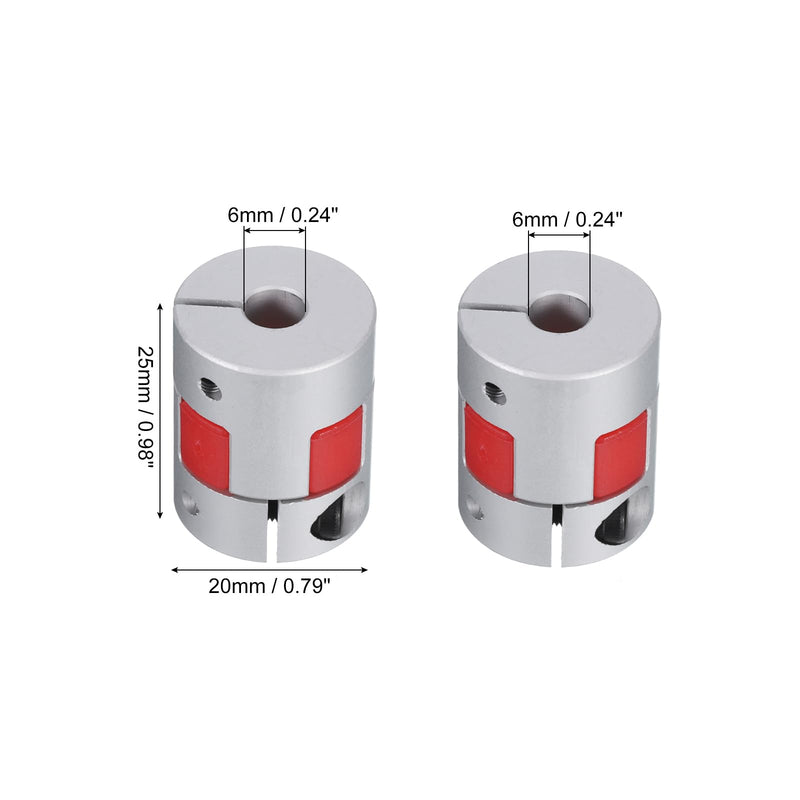[Australia - AusPower] - uxcell Aluminum Plum Shaft Coupling 6mm to 6mm Bore L25xD20 Flexible Coupler for 3D Printer CNC Machine and Servo Stepped Motor Pack of 2 