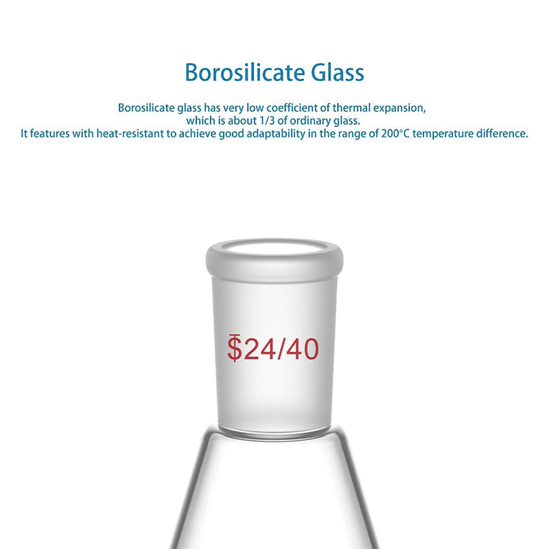 StonyLab Glass 24/40 Erlenmeyer Flask, Borosilicate Glass Heavy Wall Flask with 24/40 Standard Taper Outer Joint, 500ml 500 ml