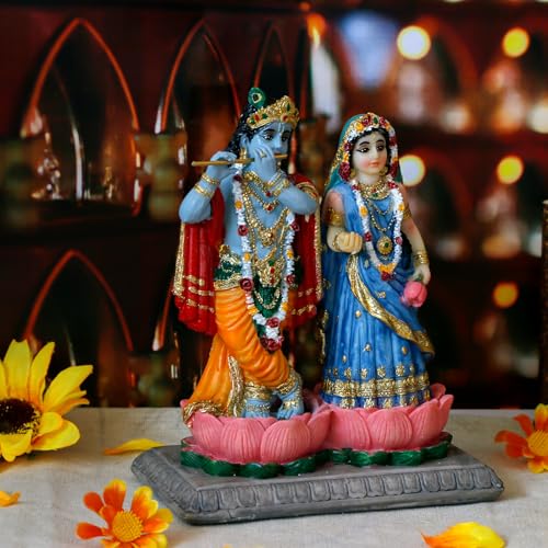alikiki Hindu God Radha Krishna Statue - 5.7" H Radha Krishna Statue Murti Idol Figurine for Indian Couple Pooja Murti Item Altar Shrine Meditation Yoga Spiritual Decor Puja Item