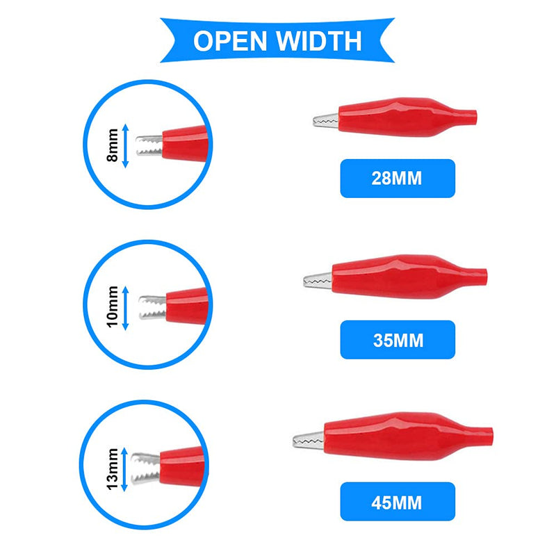 [Australia - AusPower] - 10PCS Alligator Clip 28/35/45mm Insulated Electrical Test Clamps (Red & Black) Crocodile Clamps Jumper Helper with 5PCS (Red & Black) Test Hook Clip Alligator Clip + Hook Clip 