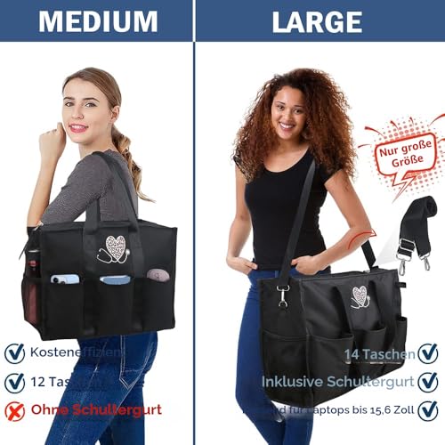 ABAMERICA Nurse Bag Work Nursing Bag Multi Pockets Waterproof Zipper Clinical Bag for Nursing Students B23 - Nurse Black with M B23 - Nurse Black With Leopard Embroidery