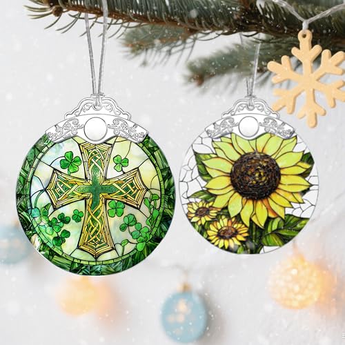 Stained Glass Cross Ornament, Christmas Ornaments, Christmas Decorations for Tree, Holiday Ornament, Religious Gifts, Cross Gifts, Gift Ideas & Christian Gift Cross&clover