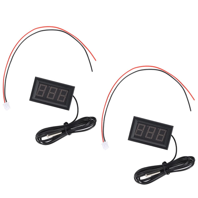 Greluma Pack of 2 0.56 Inch LED Display Digital Thermometer, DC 12 V -50 ~ 110 °C Temperature Display with Waterproof NTC Probe, Red LED Temperature Display