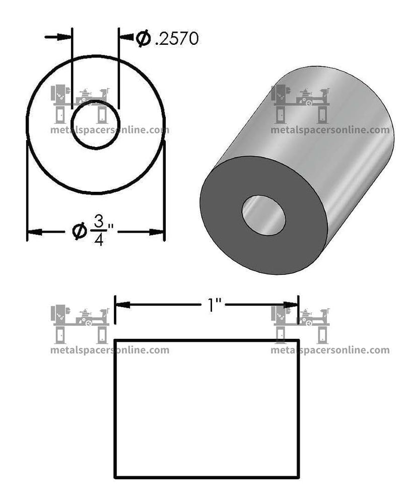 [Australia - AusPower] - Aluminum Spacer 3/4" OD x 1/4" ID x Choose Your Length, Round Spacer Unthreaded Standoff Bushing Plain Finish, Fits screws bolts 1/4" or M6 by Metal Spacers Online (1" Length, 10 Pack) 1" Length 