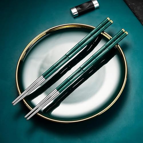 5 Pairs Reusable Metal Chopsticks Dishwasher Safe,Japanese Korean Creative Chop Sticks Pack Chopstick, Non-Slip, 9.5 h Gift Set