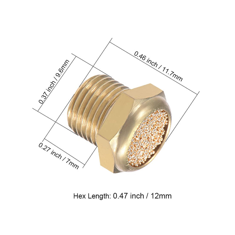 sourcing map 1/8 PT Sinter Bronze Exhaust Silencer with Brass Housing DE de Pack of 4