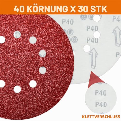 Pack of 30 Sandpaper 225 mm 40 Grit 10 Hole Sanding Discs 225 mm for Giraffe Drywall Sanders Sandpaper 225 mm 10 holes 30 pieces 40 grit