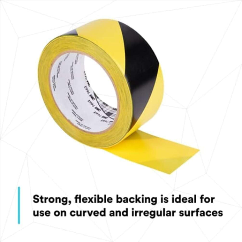 3M Hazard Warning Tape 766, 2 Inch x 36 Yards, Black and Yellow Striped Vinyl Safety Tape, High-Visibility Adhesive Floor Marking Roll for Warehouse, Aisle, Stair, Equipment, and Hazard Zones