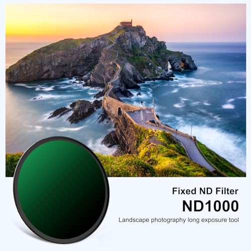 77mm ND 1000 Filter, 10 Stop Fixed Neutral Density Filter for Camera Lenses 77mm