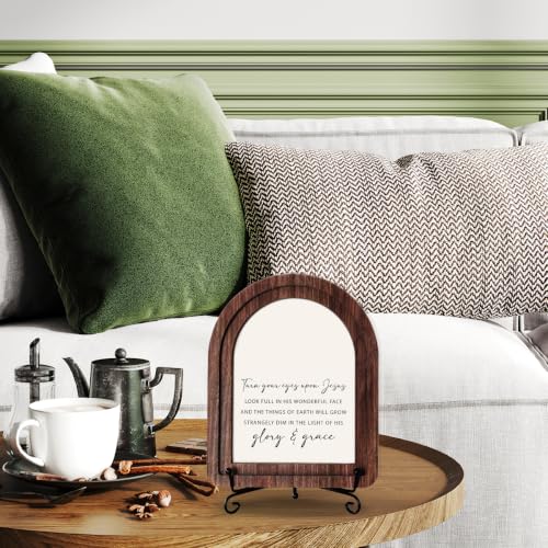 Inspirational Christian Office Desk Decor,Turn Your Eyes Upon Jesus Wooden Sign,Bible Verse Wooden Plaque Signs for Home Office Table Shelf Decor turn your eyes upon jesus