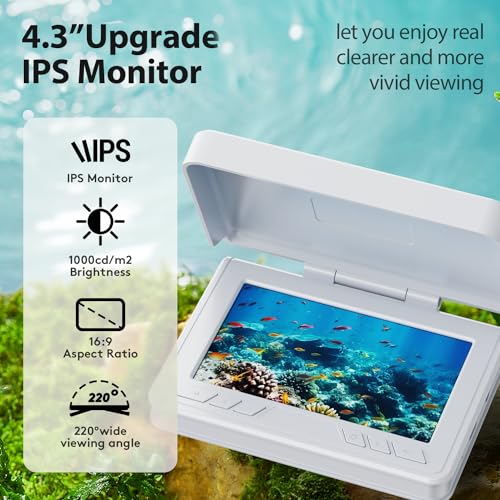 FOURQ Fishing Camera, 220° Ultra-Wide HD Underwater Fishing Camera with 4.3" LCD & IR Night Vision, 5000mAh Rechargeable Battery 100ft Cable for Ice Lake Boat Kayak Fishing