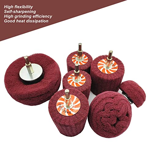 7 PCS Non Woven Abrasive Buffing Wheels Drill Attachment, Scouring Pads Wheel with 1/4" Shank for Polishing Mirror Stainless Steel Copper Aluminum Wood Wares 320 Grit 7