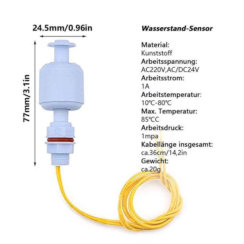 2 Piece Water Level Sensor, Both AC220V and AC/DC24V Circuits Can Be Used, Liquid Float Switch Liquid Sensor for Hydroponics Gardening Aquarium Pool Tank 52mm | Liquid Sensor for Hydroponics, Aquarium, Pool & Tank, 52 mm, Easy Installation, Reliable Co...