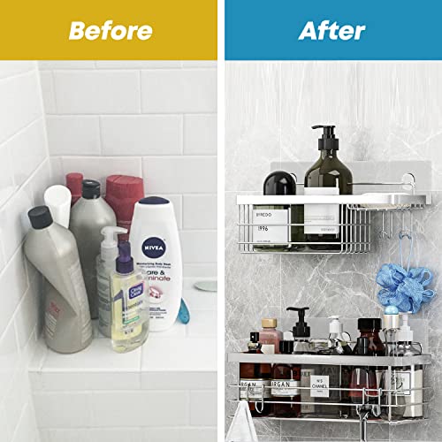 KESOL Shower Caddy and Soap Dish Holder with Hooks, Rust Resistant, 2 Pack Silver