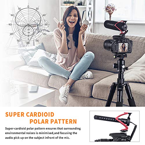 COMICA CVM-V30 LITE Video Microphone,Super-Cardioid Condenser On-Camera Shotgun Microphone for Canon Nikon Sony Panasonic DSLR Cameras,Mic for iPhone Android Smartphone with 3.5mm Jack(Red) Red