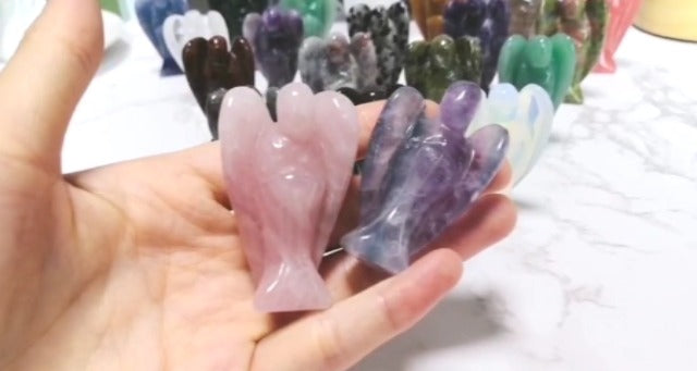 Artistone 2" Ocean Jasper Crystal Guardian Angel Figurines Carved Gemstone Pocket Angel Stone Statues Reiki Healing Protective Peace Prayer Home Decoration