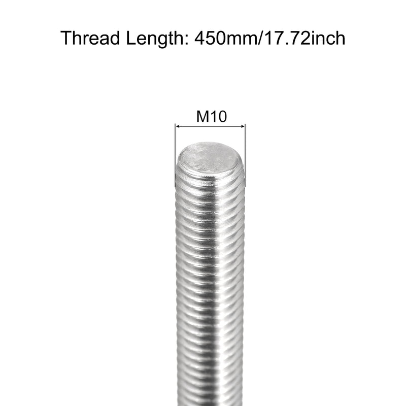 MECCANIXITY Fully Threaded Rod M10 x 450mm 1.5mm Thread Pitch 304 Stainless Steel Right Hand Threaded Rods Bar Studs 2 Pack