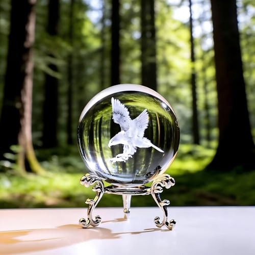 AB-21 3D Laser Engraved Eagle Crystal Ball with Metal Stand - Desktop Decor for Astronomy Enthusiasts - Premium Optical Crystal Sculpture White12