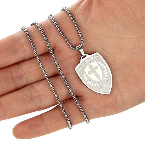 Saint Shield Archangel Pendant Necklace for Men Women 316L Stainless Steel Michael Medallion Charm Choker Clavicle Dainty Jewelry
