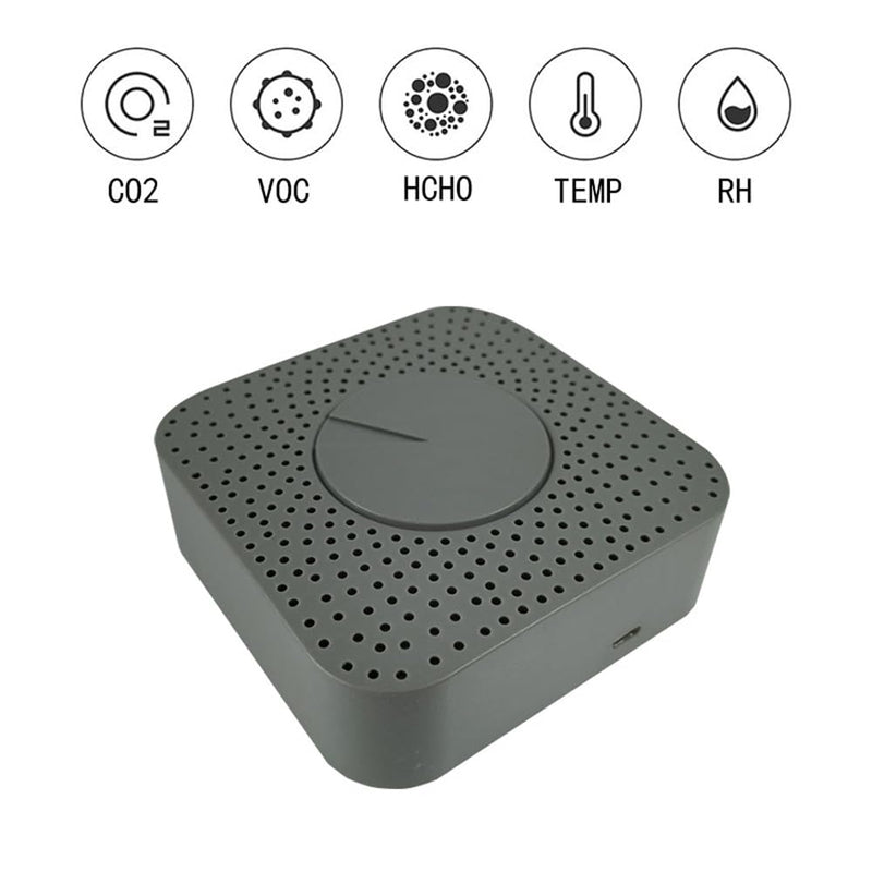 [Australia - AusPower] - Tuya ZigBee Intelligent Air Quality Monitor 5-in-1 Air Housekeeper HCHO/CO2/VOC/Temperature/Humidity Detector Supports Remote App Control Alarm Function Compatible with Home for Grey 