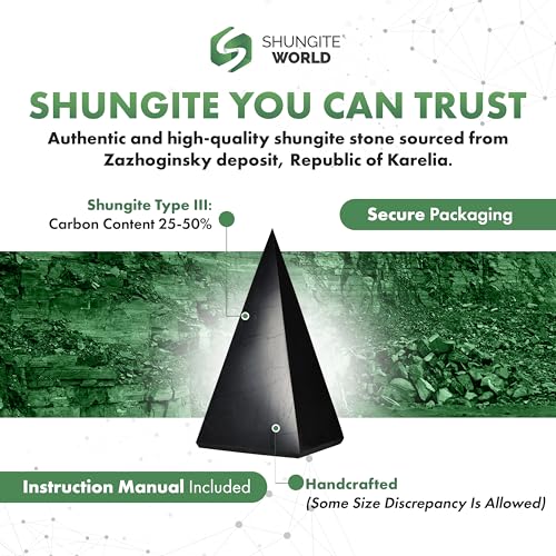 Shungite World 2 pcs Authentic Tall Shungite Pyramids Set 50 mm / 1.96" Polished and Unpolished Chakra Energy Natural Healing Crystal Real Home Protection Desk Decor Meditation Reiki Grounding Stone 50 mm / 1.96"