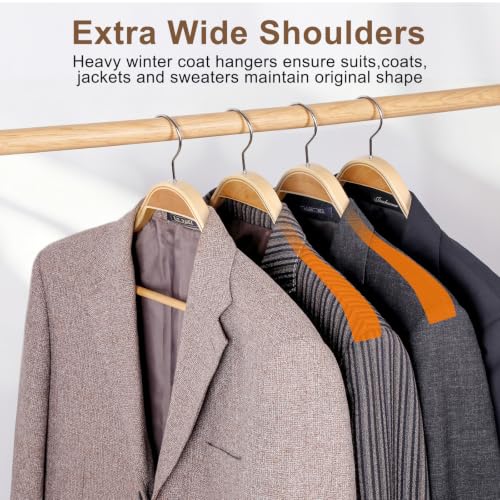 TOPIA HANGER 8 Pack Wide Shoulder Wooden Suit Hangers for Men Women Natural