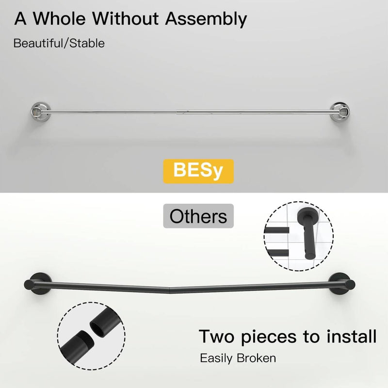 BESy Adjustable 16 to 26 Inch Bath Towel Bar Rack for Bathroom Towel Holder, Wall Mounted Towel Bar Rod Hanger Bathroom Hardware Accessories Hotel Style, Stainless Steel, Polished Chrome