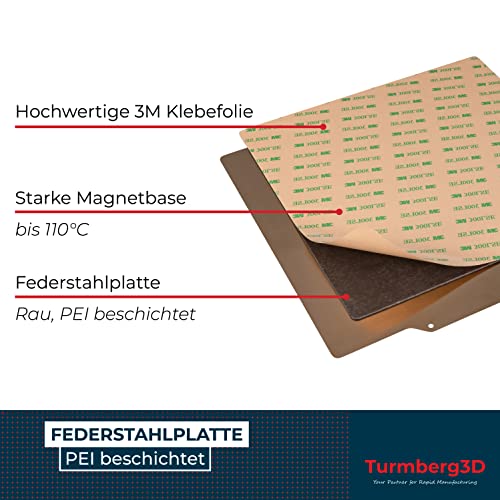 Turmberg3D - Rough PEI Printed Bed Surface - Spring Steel Sheet Including Magnetic Base (Variant B - 235 x 235 mm)