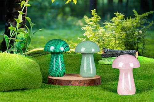 YATOJUZI 2" Mushroom Decor Green Aventurine Natural Healing Crystals Stones Cute Hand-Carved Polished Crystal Stone Gemstones Meditation Facial Massage Accessories Energy Reiki Gifts for Women Men