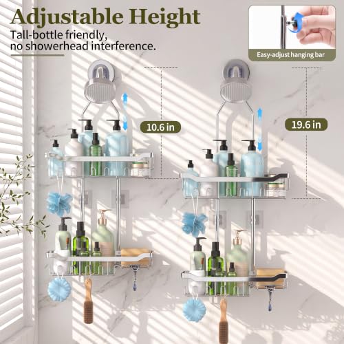 Adjustable Shower Caddy Hanging Rustproof: Tool-free Height Adjustment Silver