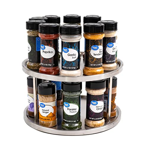 Estilo Stainless Steel 2-Tier Spice Rack Lazy Susan Organizer | 360-Degree Racks for Inside Cabinets | Rotating/Spinning Storage | Food, Kitchen, Pantry, Medicine