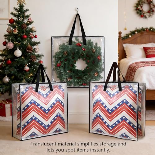 Heavy-Duty Clear Wreath Storage Bag & Sturdy Moving Box Alternative – 26 Inch Large Capacity Container with Zipper for Christmas Decorations, Seasonal Wreaths, Clothes, Bedding,Gift (4-Pack) SClear 4 Pack