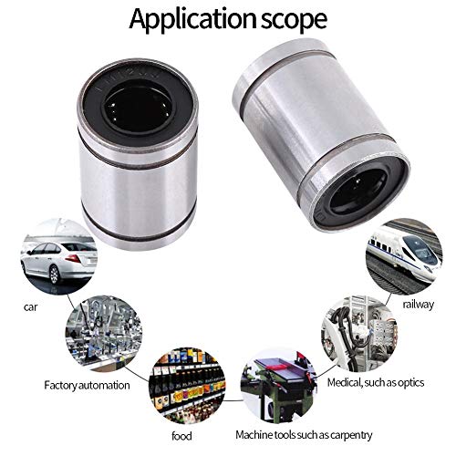 Akozon Linear Motion Bearing, 10pcs Linear Ball Bearings LM12UU 12mm Linear Motion Ball Bearing Bushing for 12mm Rod for Linear Motion on 3D Printer, CNC, and Other Applications